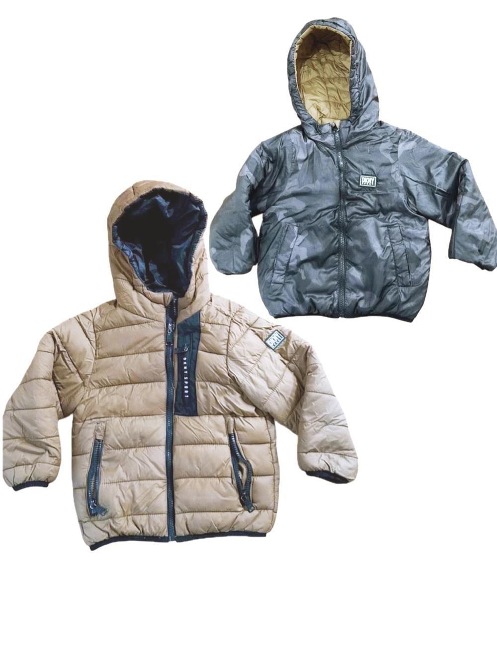 Reversible Hooded down Jacket - Khaki & Black/Gray Camouflage
